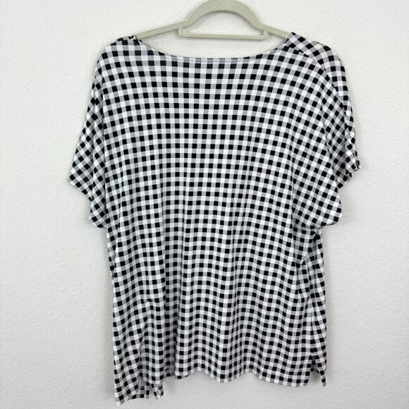 J. Jill Womens Luxe Supima Relaxed Tee Size L Check Modal Cotton Short Sleeve - Picture 3 of 6